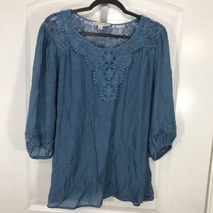Zac & Rachel Blue Crochet Accent Blouse Size 2X CB-04